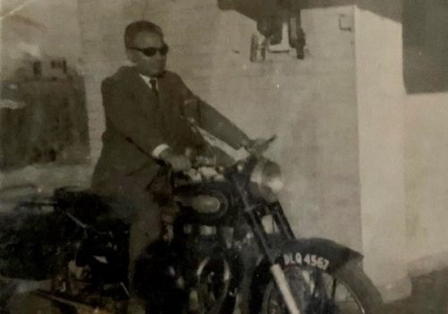Dev Dutt Sood, grandfather of author Jayshal Sood, riding a bike in India, circa 1950. He emigrated to the United States in the mid-1980s.